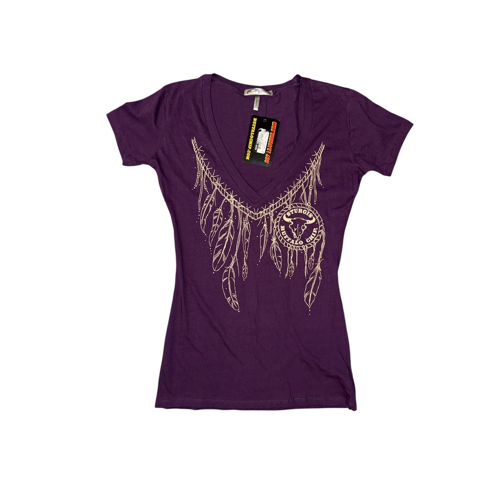 Hot Leathers T-Shirt Women Large Purple NEW Sturgis Buffalo Chip V-Neck Graphic